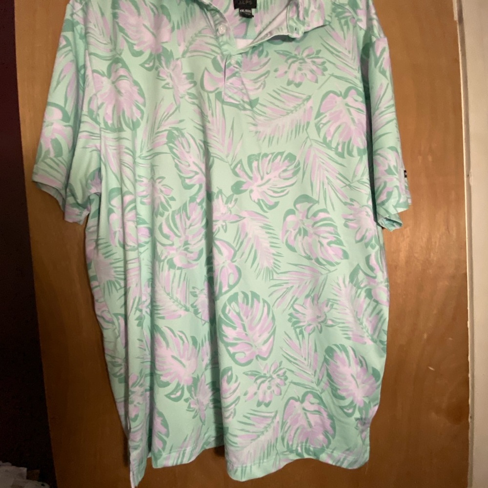 Vibrant Green and Pink Polo Shirt with Floral Design